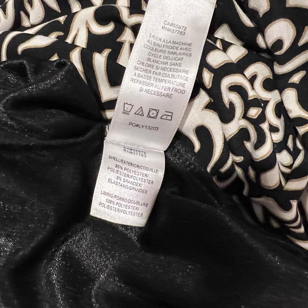 Laundry Shelli Segal Dress Black &White keyhole neck Scroll Pattern Black Lining - Picture 11 of 12